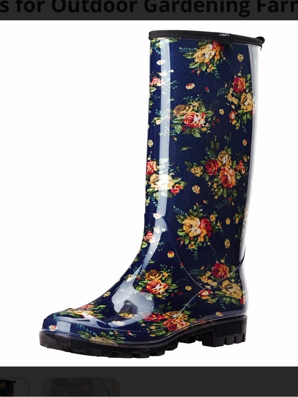 Women's Floral Navy Tall Rain Boots